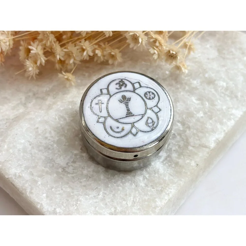 Unity White Enamel Vintage Tiny Silver Toned Catchall Container | Jewelry Box